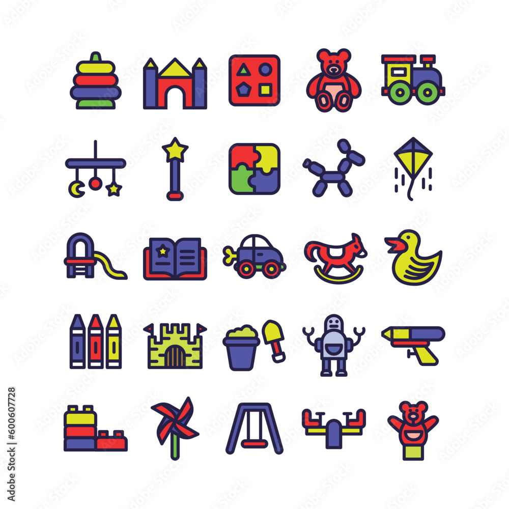 Obraz premium Lineal Fill Kid Toy Icon Set