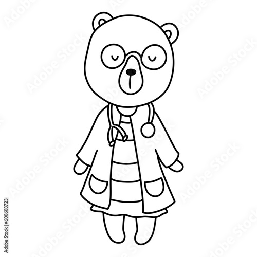 Cute cartoon mama bear doctor, Mother bear animal concept