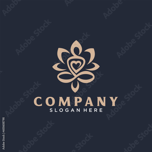 Sitting in lotus pose yoga infinite continuous line drawing logo design