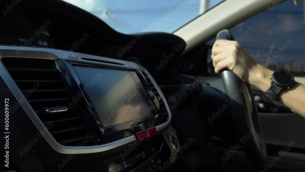 person steering wheel with hands close up slow motion scene, steering wheel and female hand operating vehicle person steering wheel with hands close up slow motion scene, steering wheel and female hand operating vehicle