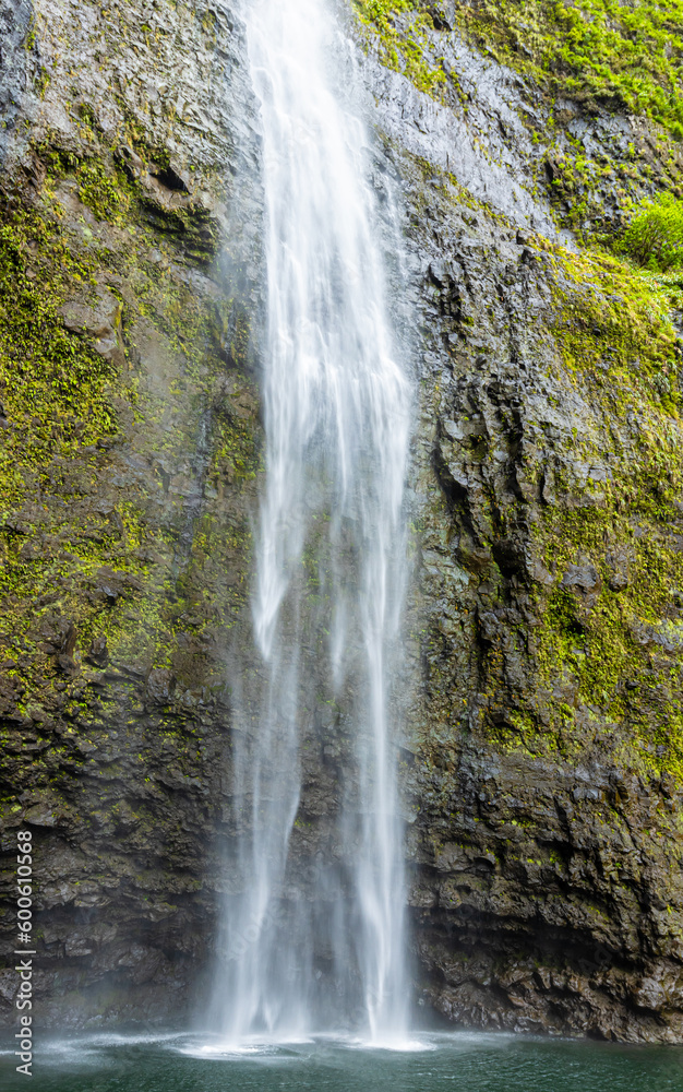 Hanakapiai Falls Into Hanakapiai Stream Deep Inside Hanakapiai Valley, Kauai, Hawaii, USA