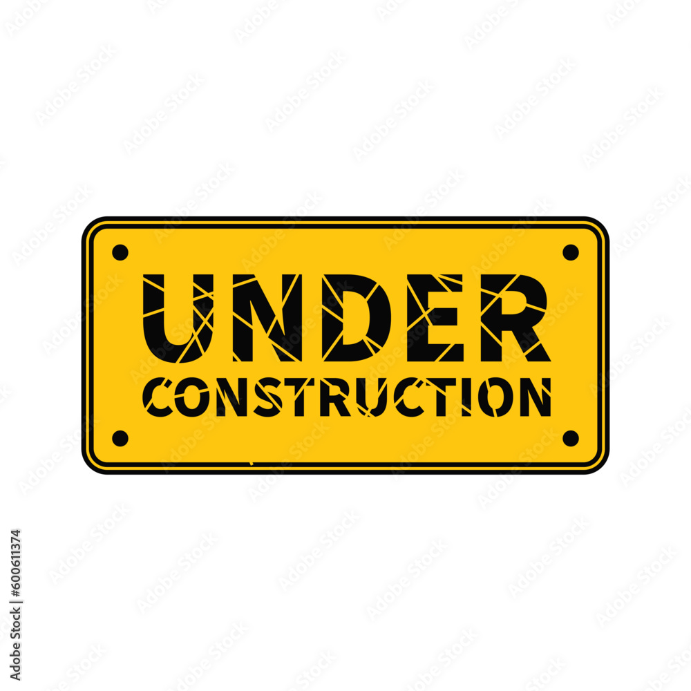 Under Construction Sign In Yellow Black Colour And Rectangle Shape For Warning Information
