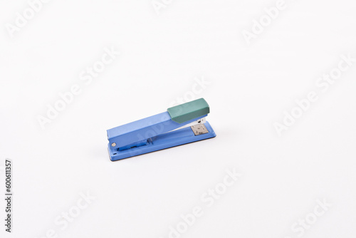 Blue stapler isolated on white background, clipping path included.