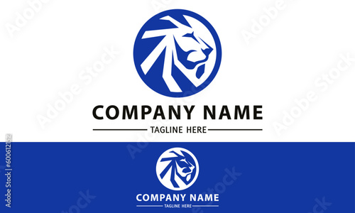 Blue Color Luxury Circle Lion Head Logo Design