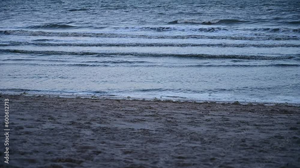 slow motion scene, beautiful view sand beach of sea coast in the evening slow motion scene, beautiful view sand beach of sea coast in the evening