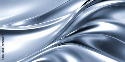 Abstract Silver Wave, chrome banner, platinum copy space, metal motion, grey liquid, white gradient glow, shiny material, smooth motion. Abstract design for copy space text. Generative AI