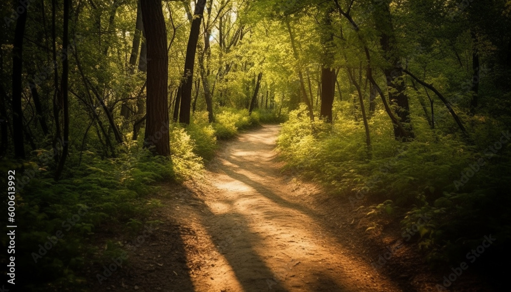 Walking on the footpath, surrounded by vibrant nature beauty generated by AI