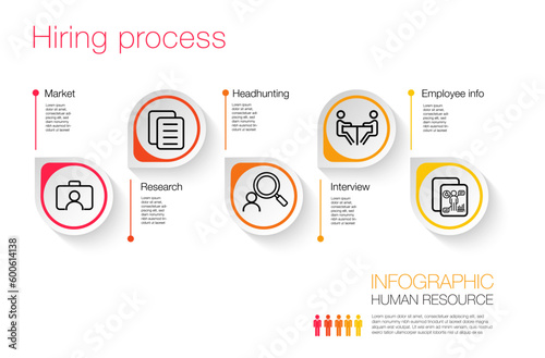 infographic template  5 steps for hiring process, business direction, marketing strategy, diagram, data, glowth, arrow timeline,  for presentation
