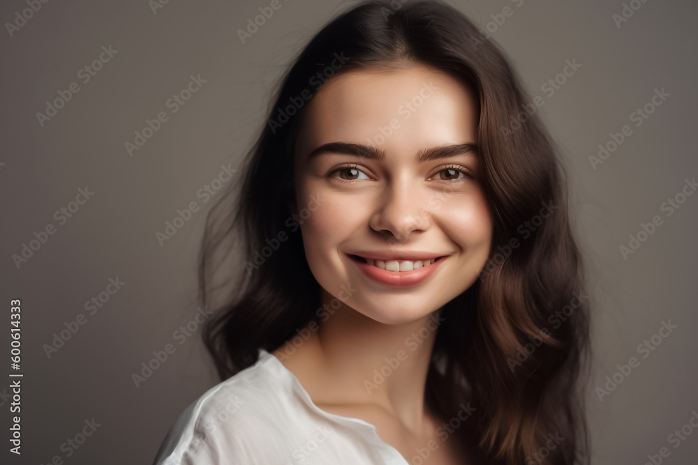 This expertly lit head shot portrait captures the stunning beauty of a Latin American woman with black hair and a radiant smile. generative AI. This expertly lit head shot portrait captures the stunning beauty of a Latin American woman with black hair and a radiant smile. generative AI.