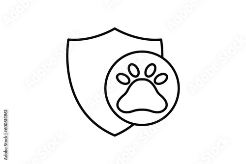 Animal health insurance icon. Line icon style. Pet protection icon. Dog or cat paw print. Simple vector design editable