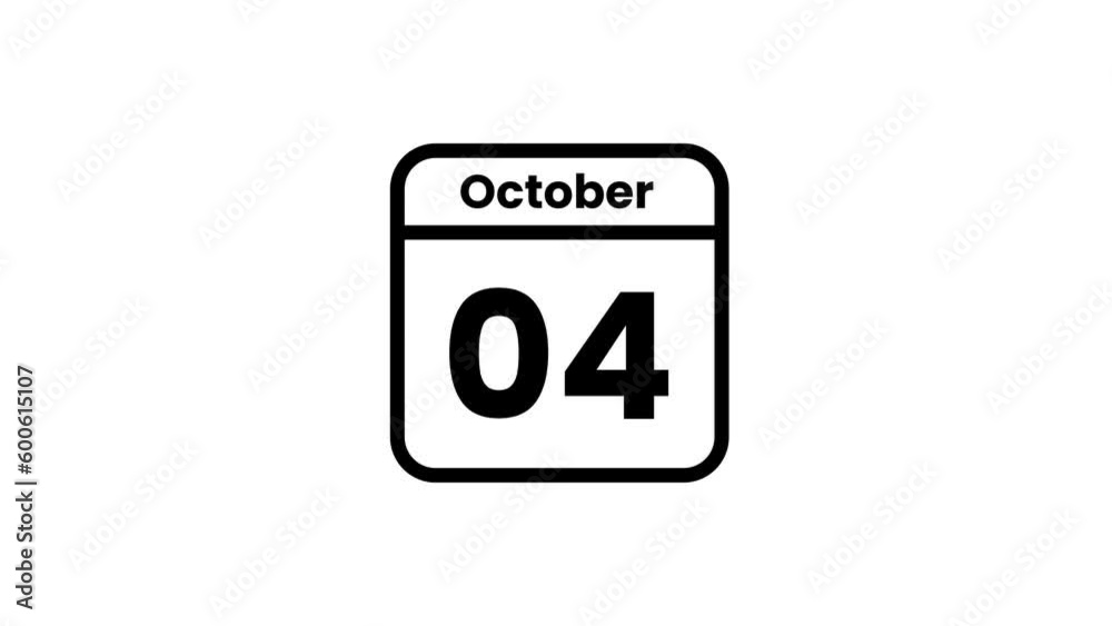 04 October calendar icon animation. Luma matte with transparent background 4K resolution 04 October calendar icon animation. Luma matte with transparent background 4K resolution