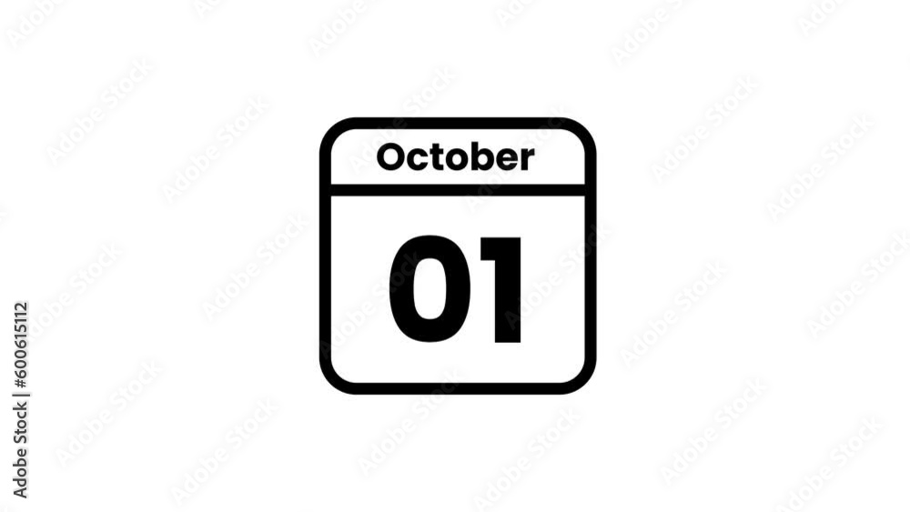 01 October calendar icon animation. Luma matte with transparent background 4K resolution 01 October calendar icon animation. Luma matte with transparent background 4K resolution