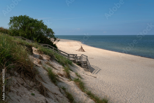 View of the Baltic Sea coast near the village of Morskoye on the Curonian Spit on a sunny summer day, Kaliningrad region, Russia