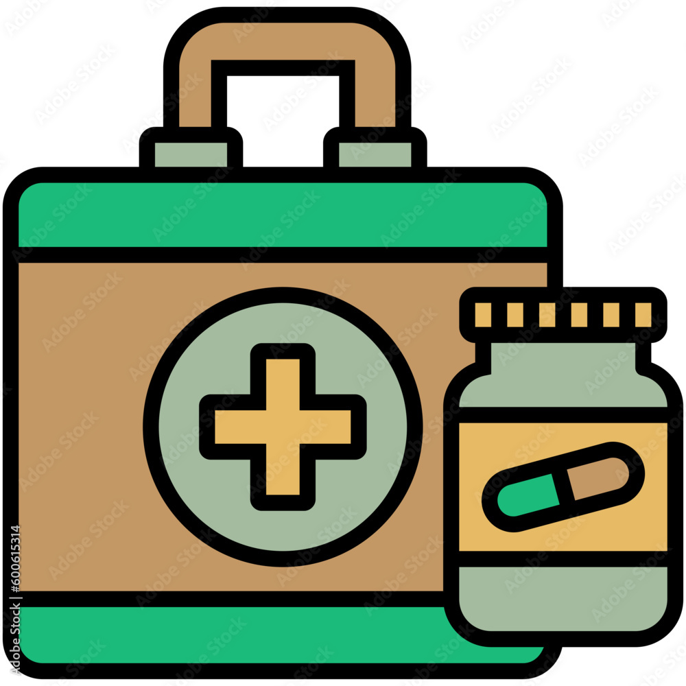 Tablet and Pill Icon. Antibiotic Medicine Care Symbol. Line Filled Icon Style. Vector Stock