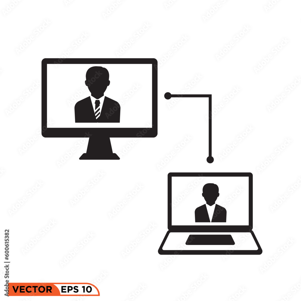 Icon vector graphic of Laptop connecting to monitor Icon vector graphic of Laptop connecting to monitor