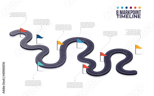 Winding Roadmap infographic with 8 markpoint flag.