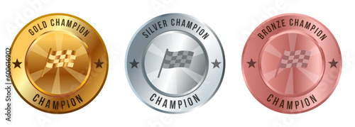 Checkered waving racing rally flag gold medal silver bronze race sport trophy award competition championship