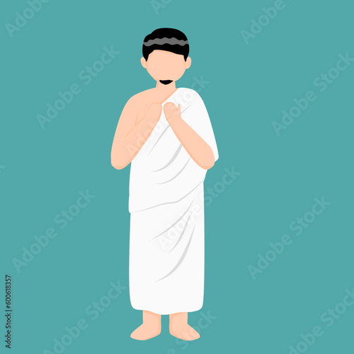 men wearing ihram clothes are praying