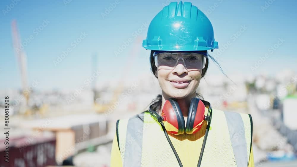 Young beautiful hispanic woman architect smiling confident standing at street