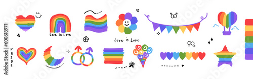 LGBTQ pride month Hand-drawn elements set. Vector illustration.
