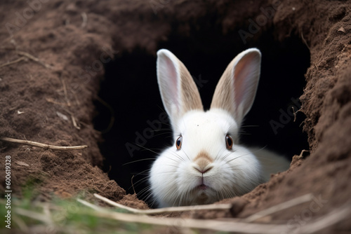 cute bunny in the hole