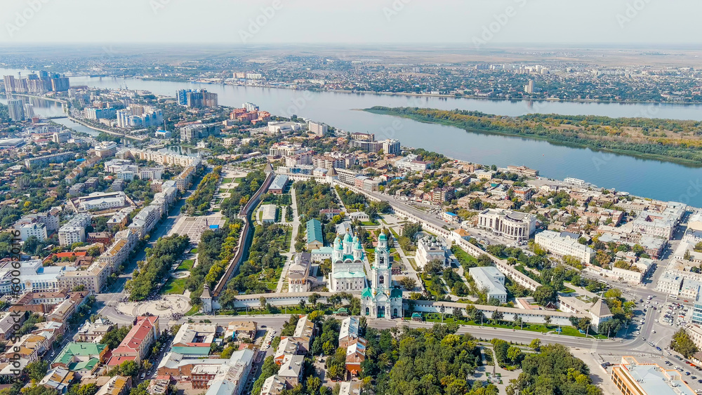 Astrakhan, Russia. Historical and architectural complex of the Astrakhan Kremlin, Aerial View