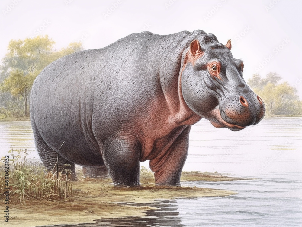 A Naturalist Illustration of a Hippo | Generative AI A Naturalist Illustration of a Hippo | Generative AI