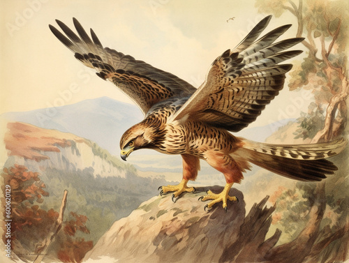 Tela A Naturalist Illustration of a Hawk | Generative AI