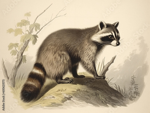 A Naturalist Illustration of a Raccoon | Generative AI