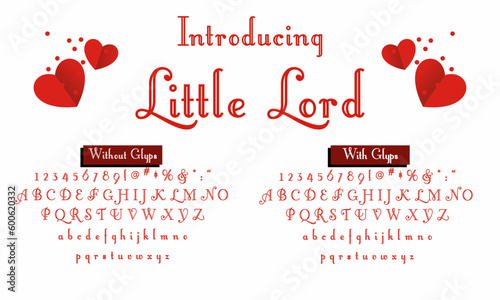 Little Lord alphabet letters font and number. Modern Ligature font For Restaurants, Fashion, Weddings, and Events. Typography fonts uppercase lowercase and numbers. vector illustration