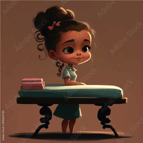 little Masseuse with a massage table, oils, and a calming, soothing presence simple, cartoon, children book style, comic, flat character, artistic, Illustrator
