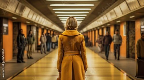 地下鉄の地下街を歩く女性
