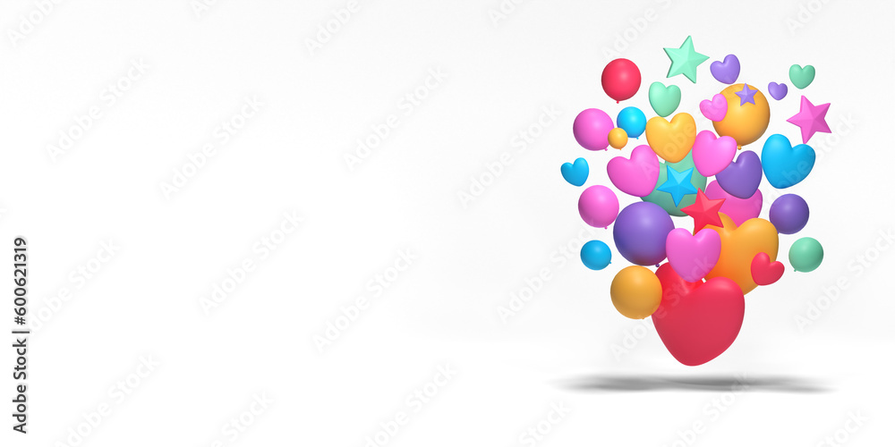 Illustration of a Heart and Star and balloon, 3D render. Illustration of a Heart and Star and balloon, 3D render.