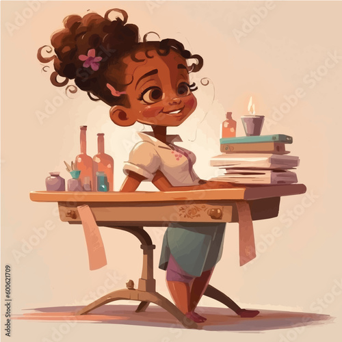 little Masseuse with a massage table, oils, and a calming, soothing presence simple, cartoon, children book style, comic, flat character, artistic, Illustrator
