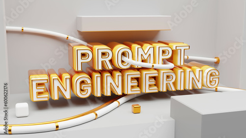Prompt Engineering Banner. Futuristic concept for new career path. 3d illustration. photo