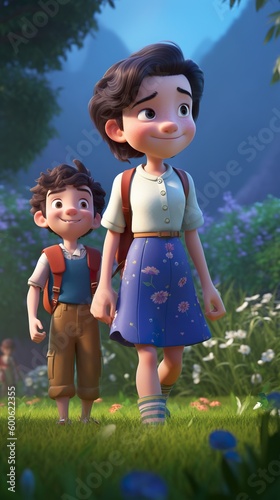 Join the fun as a girl and boy embark on an incredible journey of discovery - AI Generative