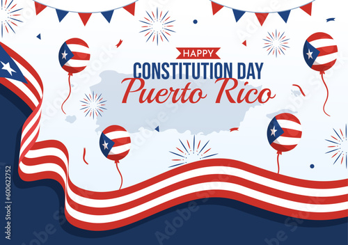Happy Puerto Rico Constitution Day Vector Illustration with Waving Flag in Flat Cartoon Hand Drawn for Landing Page Background Templates