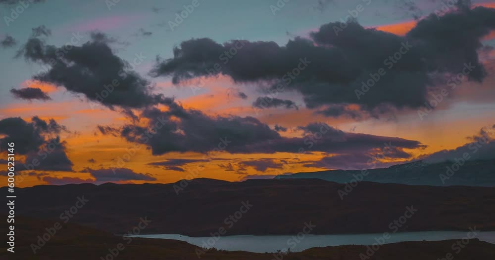 Colorful, scenic sunset timelapse over the wild Chilean landscape. Colorful, scenic sunset timelapse over the wild Chilean landscape.