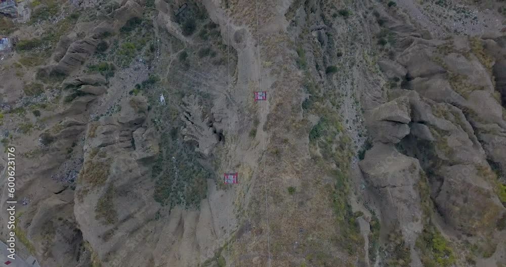 Aerial view following a cable car traveling across La Paz, Bolivia. Aerial view following a cable car traveling across La Paz, Bolivia.