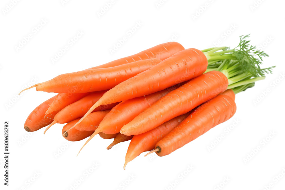 A bright and vibrant stock photo of fresh carrots on a pristine white isolated PNG A bright and vibrant stock photo of fresh carrots on a pristine white isolated PNG