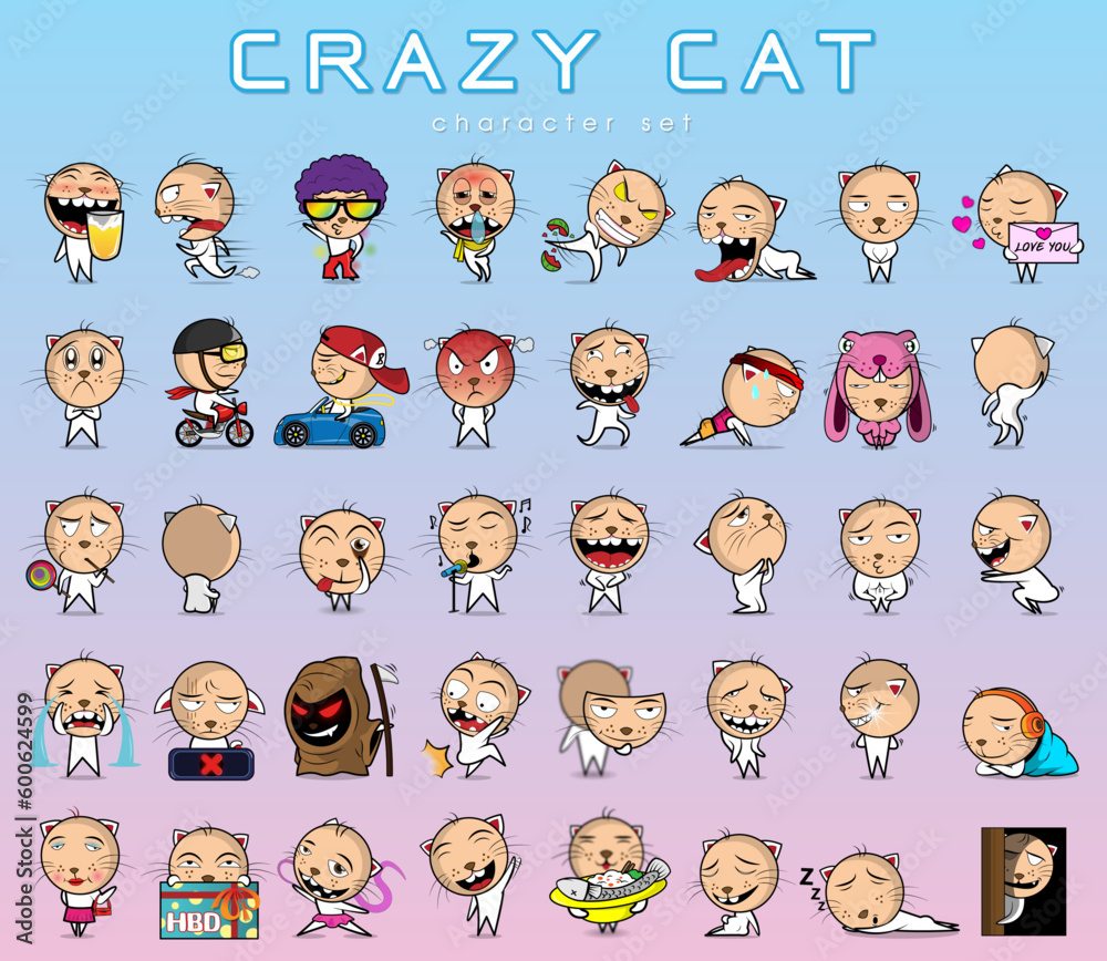 Crazy Cat - Animal cartoon character set
