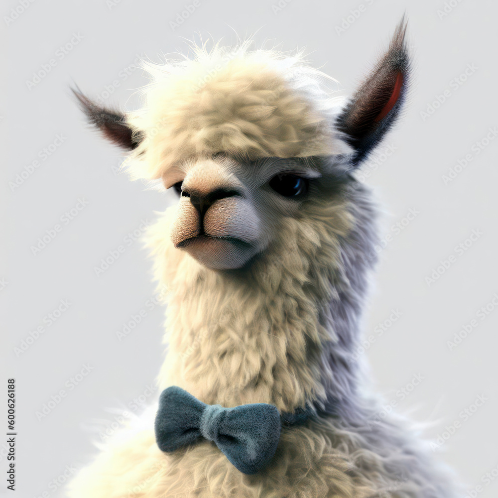Fluffy llama wearing a bowtie, generative ai Fluffy llama wearing a bowtie, generative ai