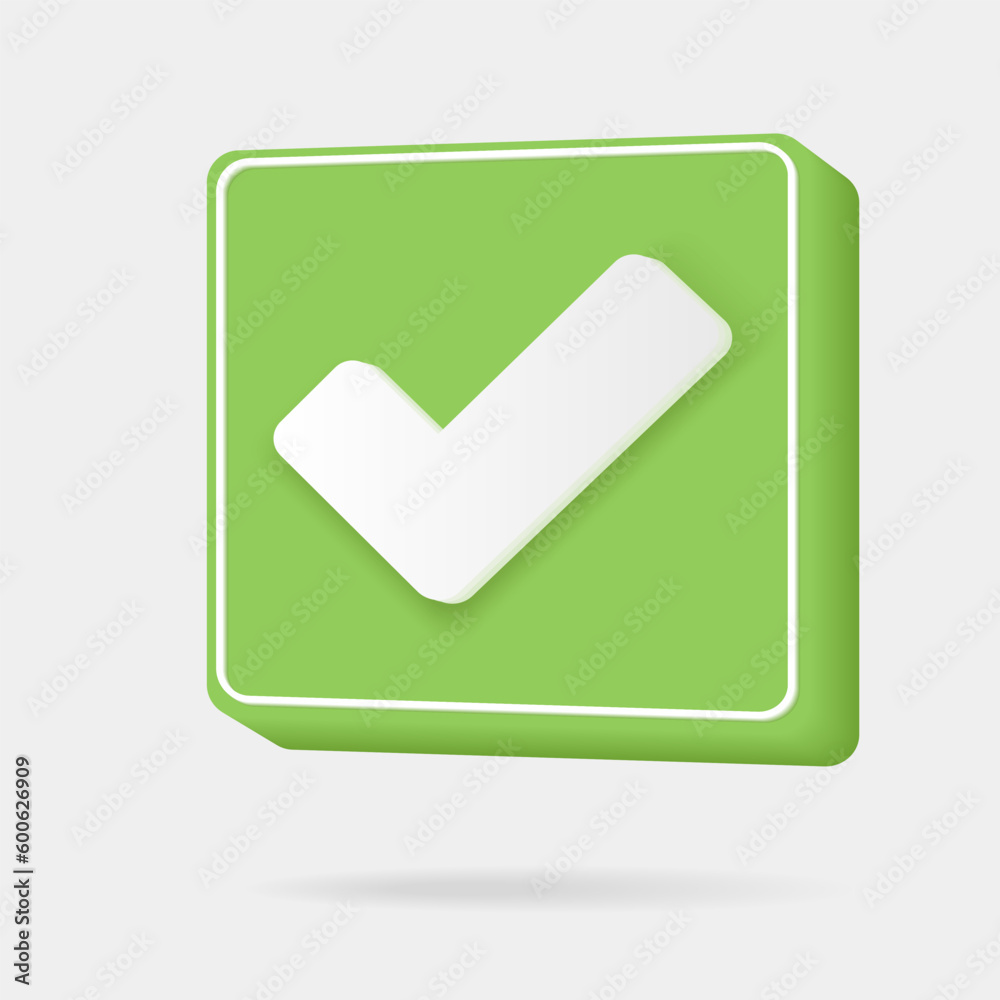 Like or correct symbol icon isolated white background, checkmark button, mobile app icon. 3d render illustration Like or correct symbol icon isolated white background, checkmark button, mobile app icon. 3d render illustration