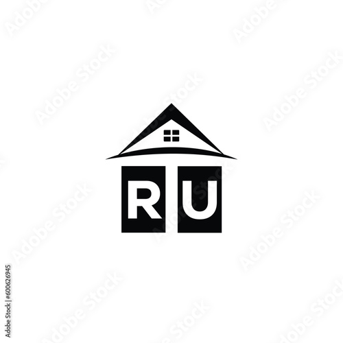 Initial letter RU real estate logo design template RU home or house letter logo