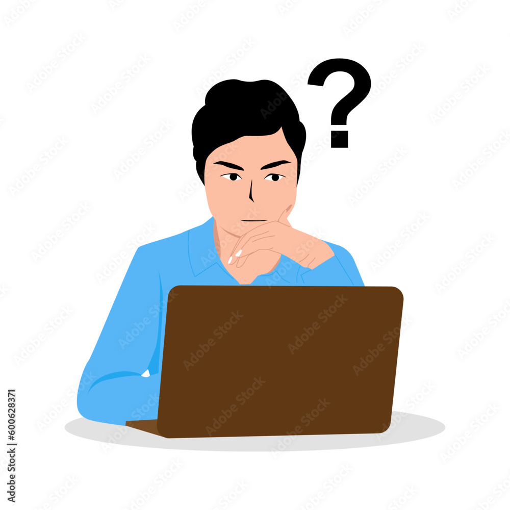 confused thinking person,vector flat illustration confused thinking person,vector flat illustration