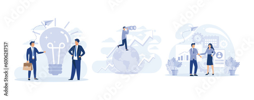 Change to new innovation, business. World economic vision or worldwide business.Customer relationship management. set flat vector modern illustration