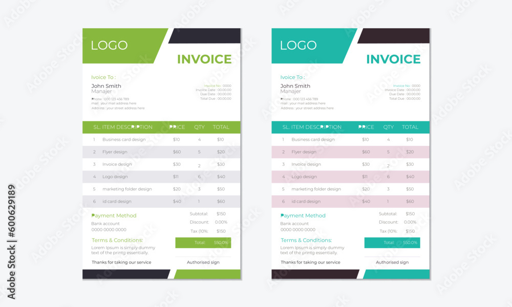 Professional modern clean business invoice vector form template design. Professional modern clean business invoice vector form template design.