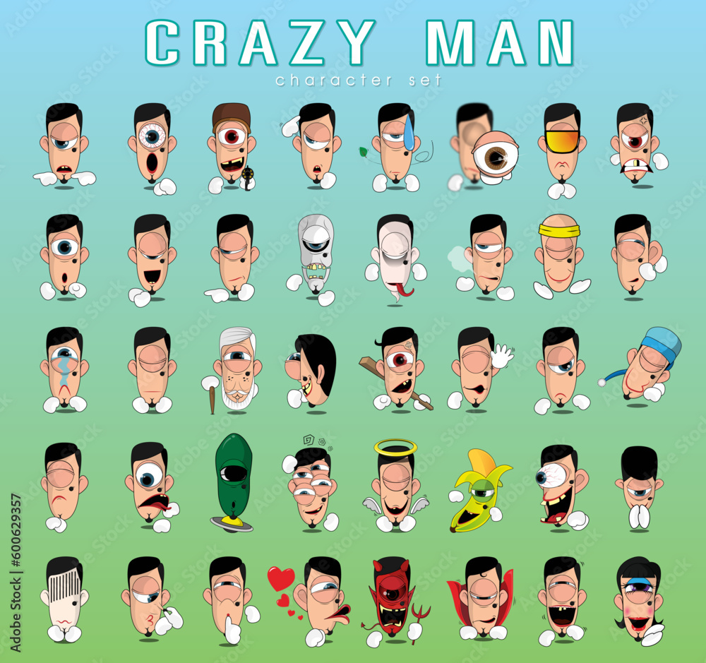 Funny Face crazy face character set Funny Face crazy face character set