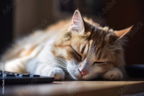 cute cat sleeping near laptop © imur