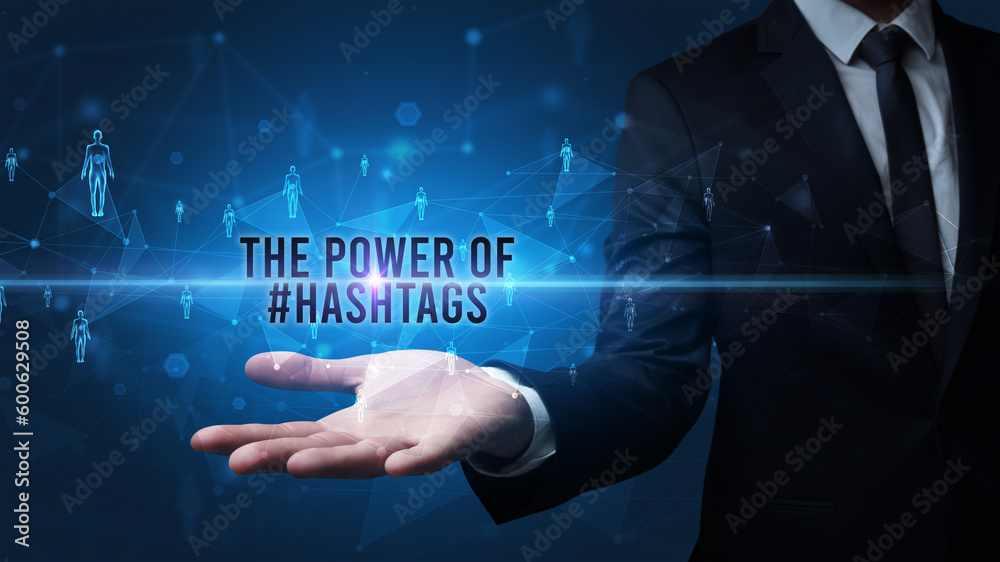 Fototapeta premium Hand holding social media related inscription concept